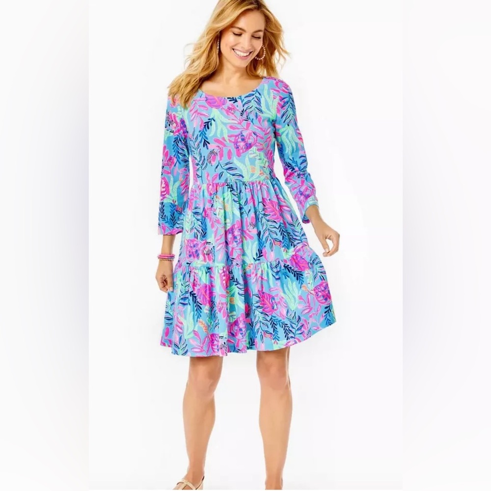 Lilly Pulitzer Geanna Swing Dress Porto Blue You’ve been Spotted print, xs